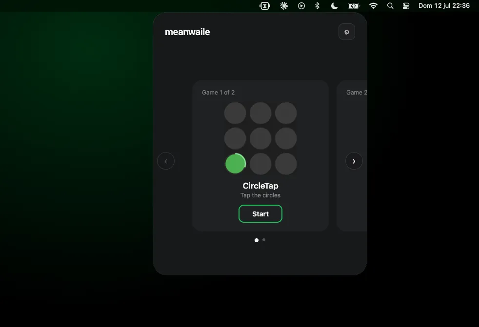Meanwaile's CircleTap minigame popped up next to the macOS menu bar